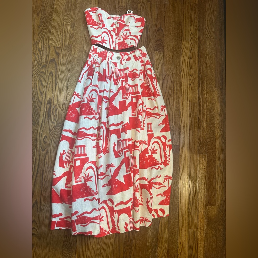 Mara Hoffman Red and White Patterned Skirt and Top set